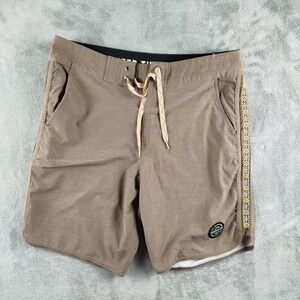 Howler Brothers Bruja Deluxe Boardshorts Mens Sz 31 Brown Drawstring Swimwear